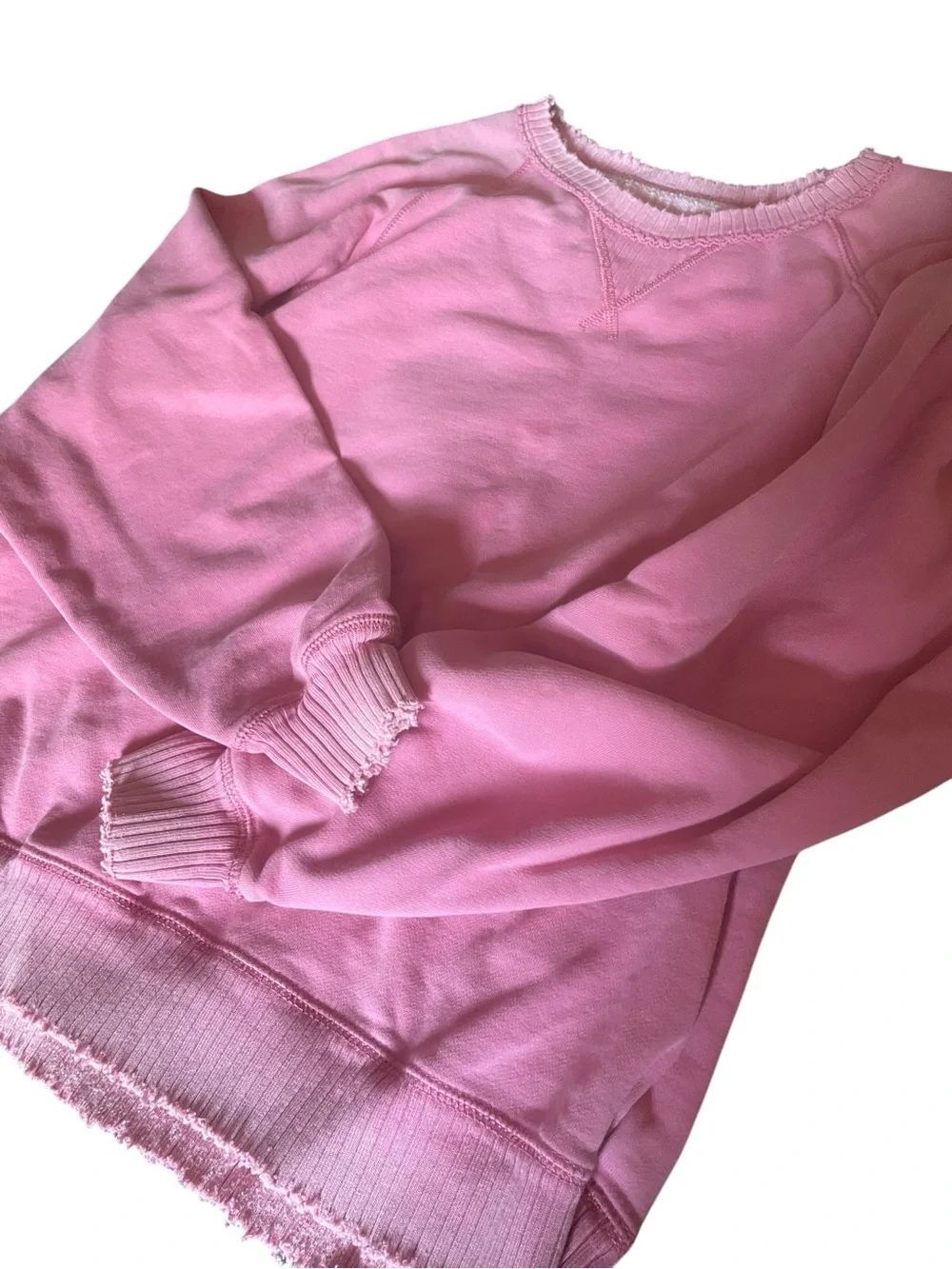 Pink Rose Light Pink Distressed Hem Crewneck Sweatshirt